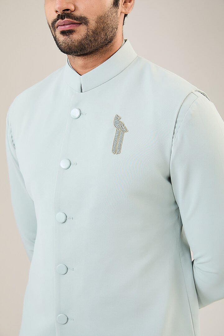 Mint Viscose Suiting Knit Nehru Jacket Set by Qbik Men at Pernia's Pop Up Shop