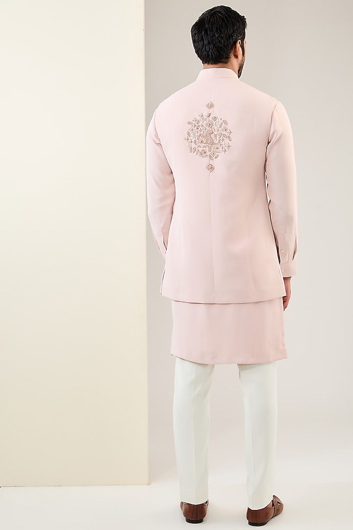 Pink Viscose Suiting Knit Nehru Jacket Set by Qbik Men at Pernia's Pop Up Shop