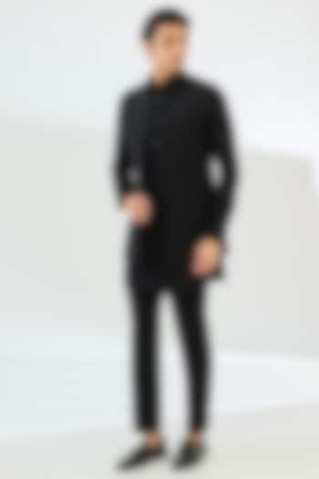 Black Viscose Suiting Knit Embellished Indo-Western Jacket Set by Qbik Men at Pernia's Pop Up Shop