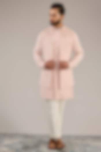 Pink Viscose Suiting Knit Embellished Front Open Nehru Jacket Set by Qbik Men at Pernia's Pop Up Shop