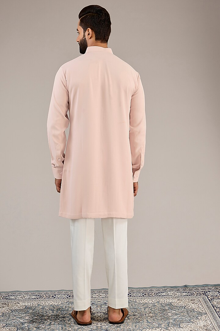 Pink Viscose Suiting Knit Embellished Front Open Nehru Jacket Set by Qbik Men at Pernia's Pop Up Shop