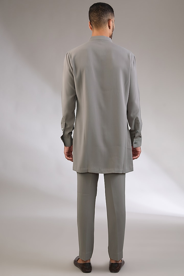 Grey Viscose Suiting Knit Artwork Front-Open Nehru Jacket Set by Qbik Men at Pernia's Pop Up Shop