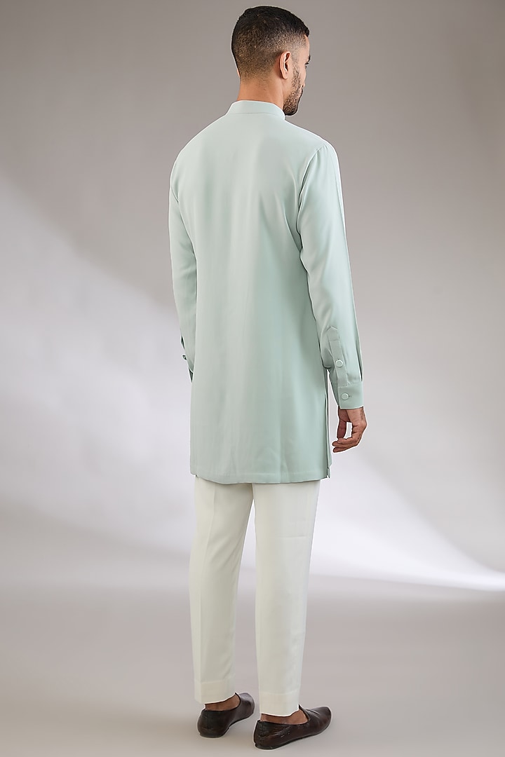 Mint Viscose Suiting Knit Artwork Front-Open Nehru Jacket Set by Qbik Men at Pernia's Pop Up Shop