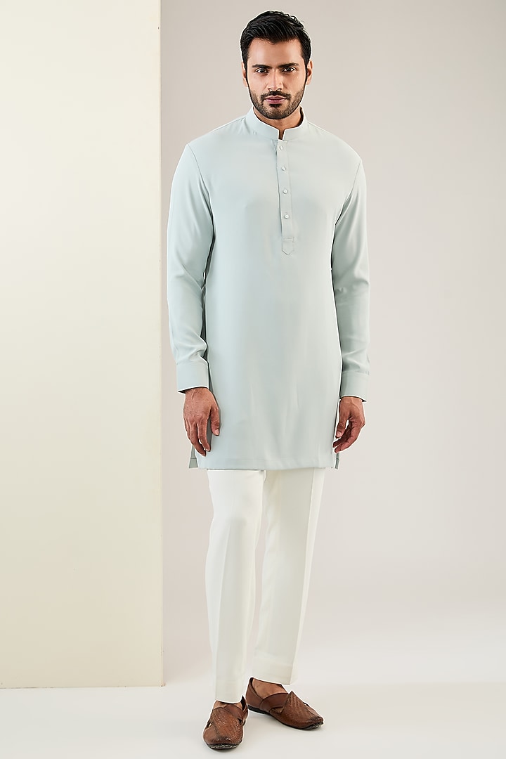 Ivory Viscose Suiting Knit Embroidered Nehru Jacket Set by Qbik Men at Pernia's Pop Up Shop