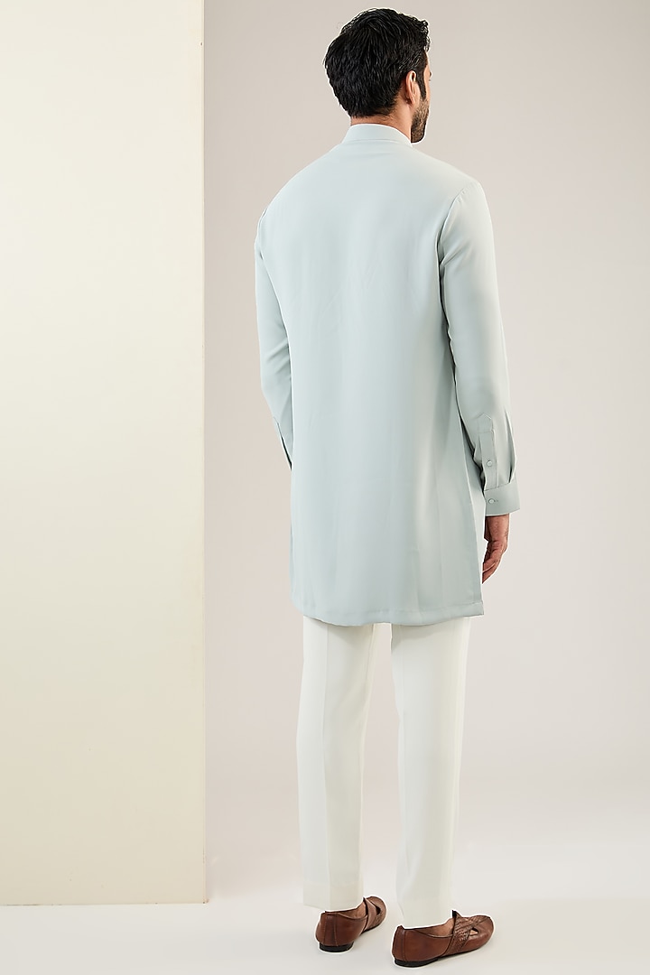 Ivory Viscose Suiting Knit Embroidered Nehru Jacket Set by Qbik Men at Pernia's Pop Up Shop