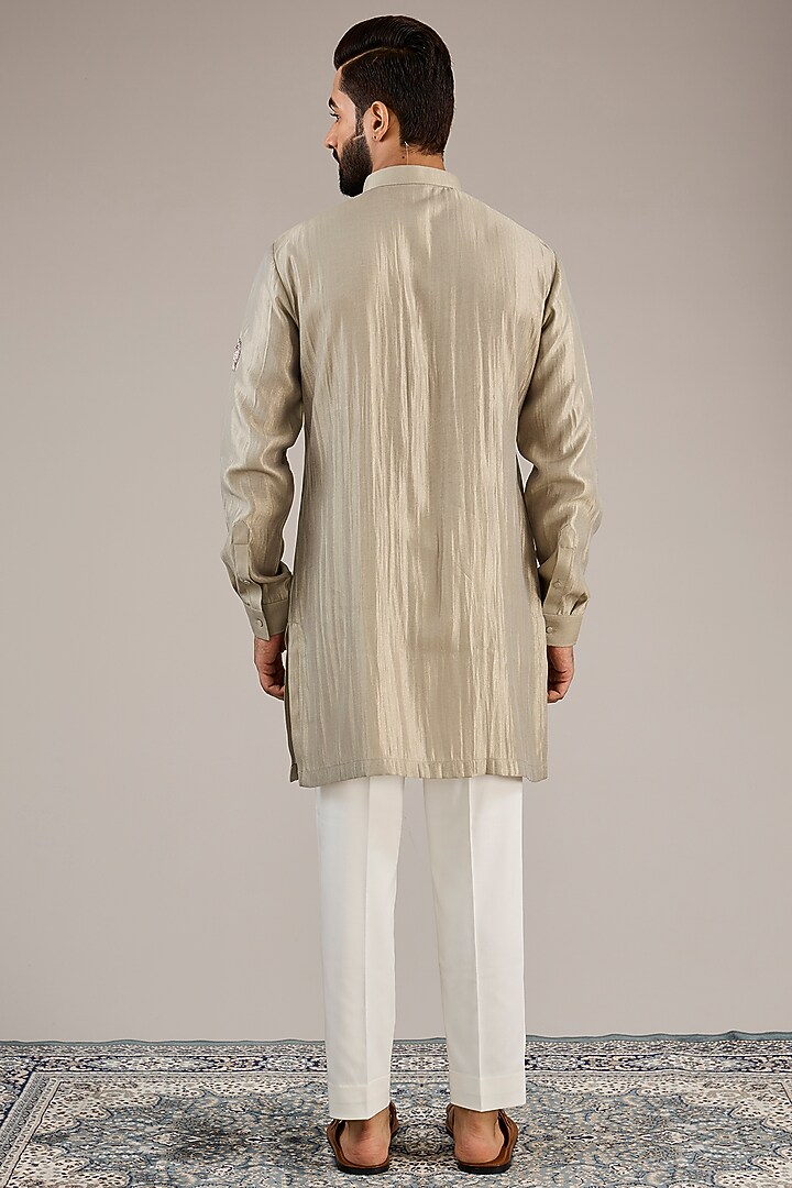 Sage Green Silk Chanderi Nehru Jacket Set by Qbik Men at Pernia's Pop Up Shop