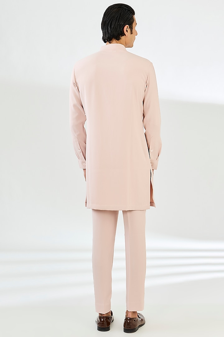 Pink Viscose Suiting Knit Embellished Indo-Western Jacket Set by Qbik Men at Pernia's Pop Up Shop