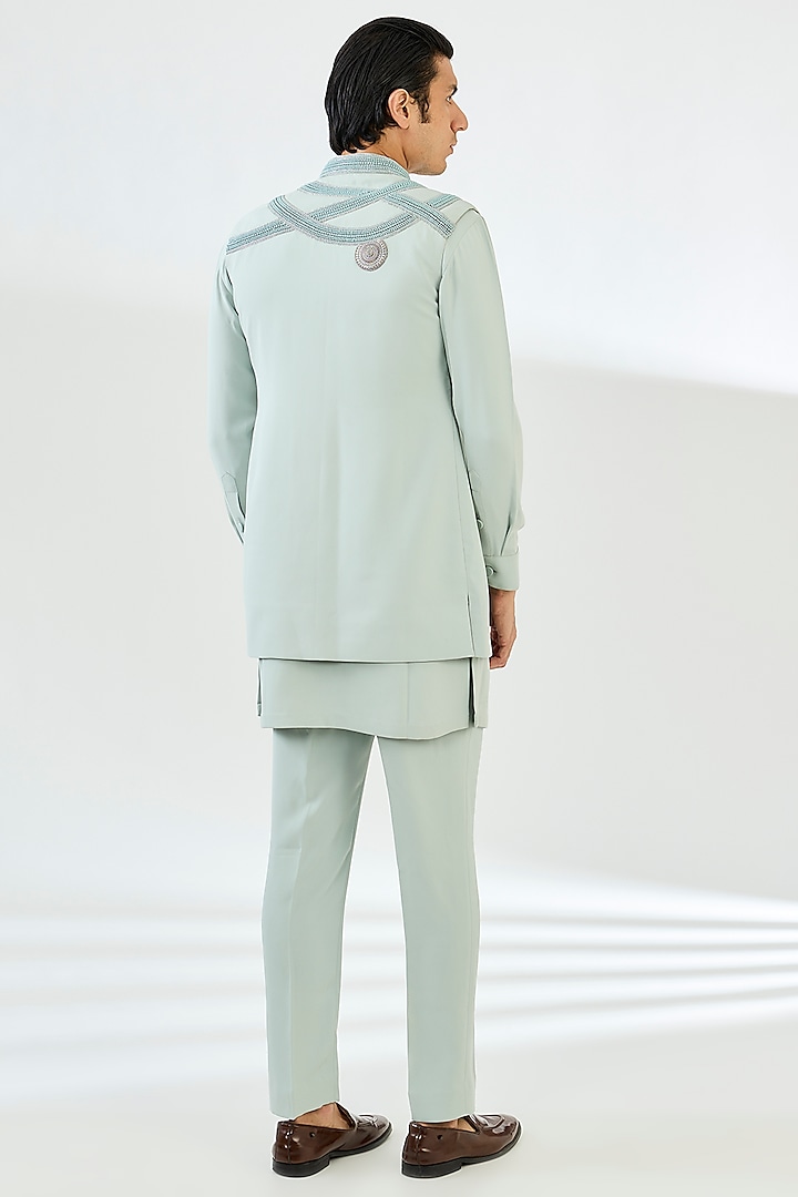 Mint Viscose Suiting Knit Artwork Nehru Jacket Set by Qbik Men at Pernia's Pop Up Shop