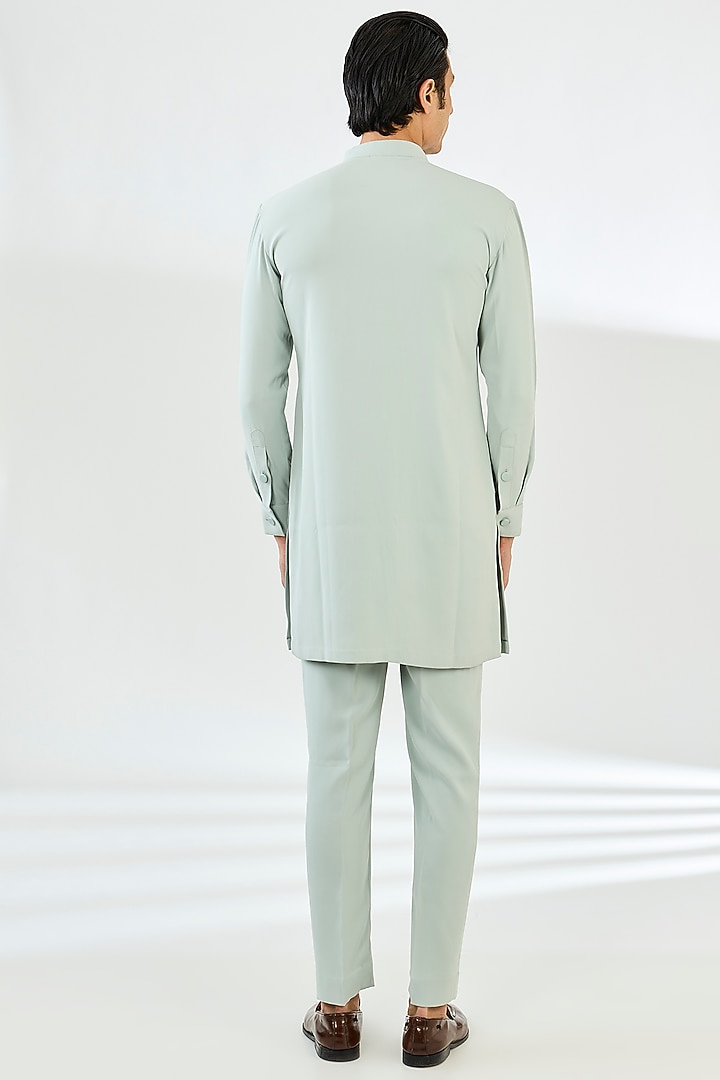 Mint Viscose Suiting Knit Artwork Nehru Jacket Set by Qbik Men at Pernia's Pop Up Shop