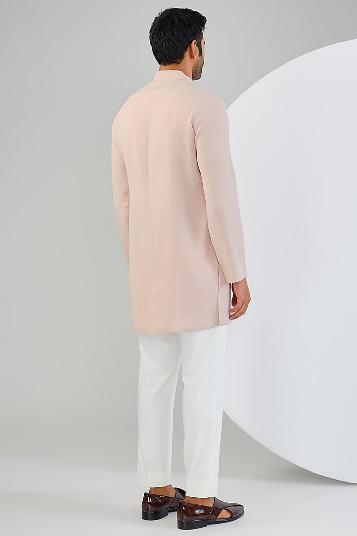 Pink Viscose Suiting Knit Embroidered Groom Indowestern Set by Qbik Men at Pernia's Pop Up Shop