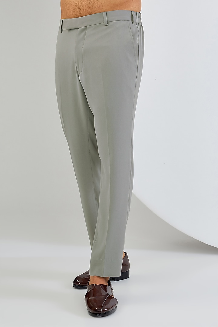 Grey Viscose Suiting Knit Embroidered Groom Indowestern Set by Qbik Men at Pernia's Pop Up Shop