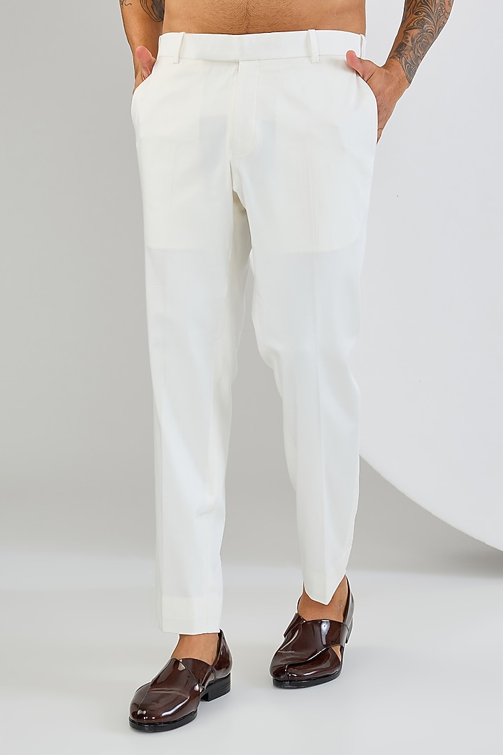 Ivory Viscose Suiting Knit Embroidered Groom Indowestern Set by Qbik Men at Pernia's Pop Up Shop