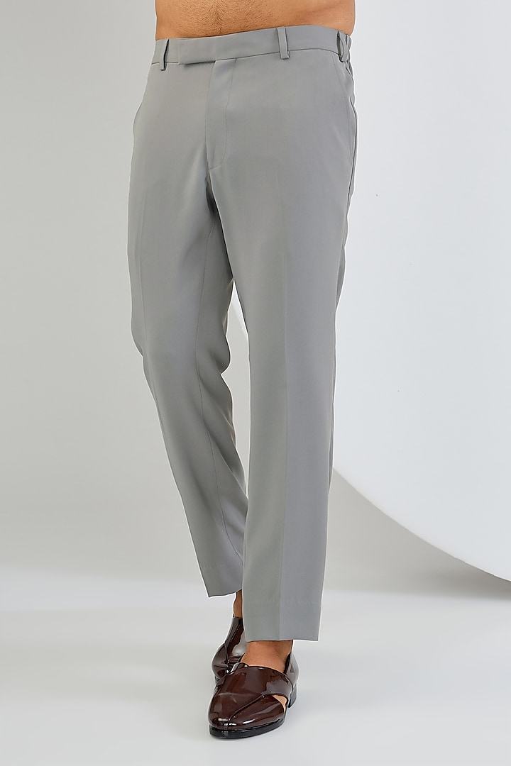 Grey Viscose Suiting Knit Artwork Groom Indowestern Set by Qbik Men at Pernia's Pop Up Shop