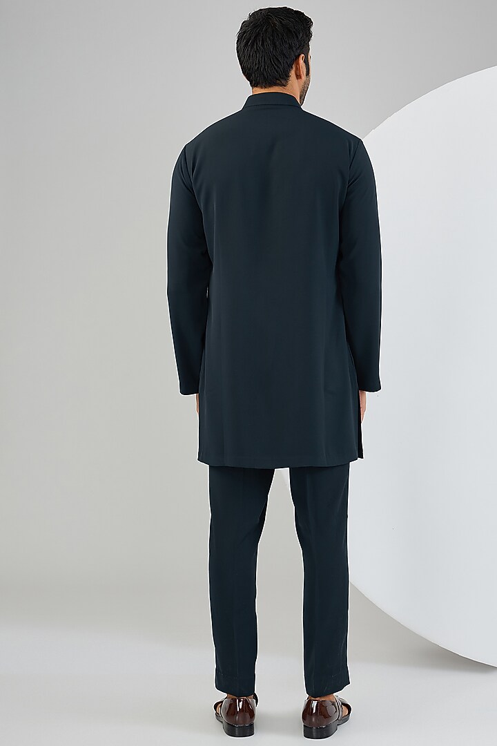Navy Blue Silk Hand Embroidered Groom Indowestern Jacket Set by Qbik Men at Pernia's Pop Up Shop
