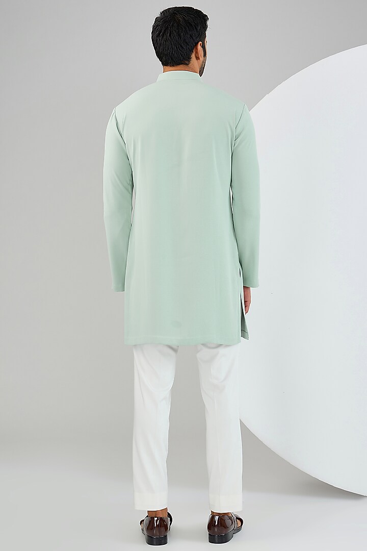 Blue Silk Hand Embroidered Groom Indowestern Jacket Set by Qbik Men at Pernia's Pop Up Shop