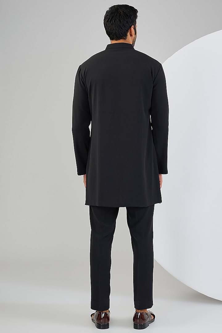 Black Silk Hand Embroidered Groom Indowestern Jacket Set by Qbik Men at Pernia's Pop Up Shop