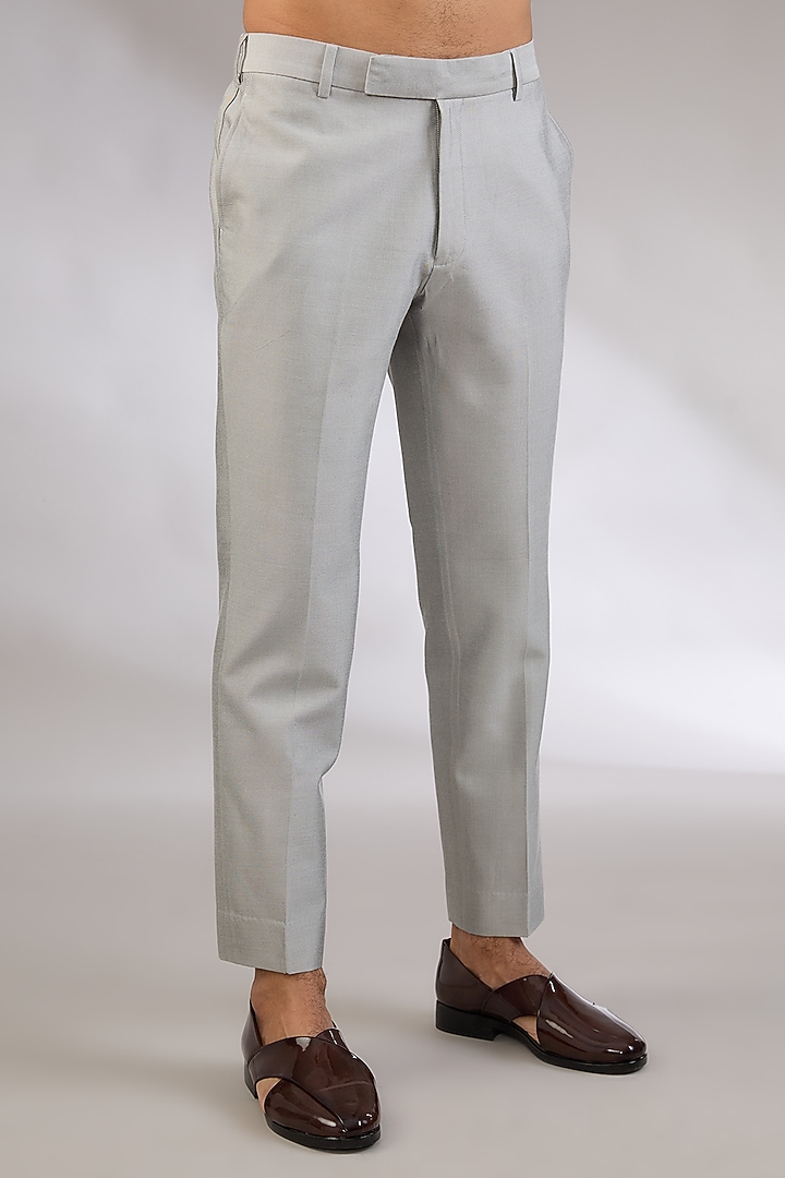 Grey Cotton Silk Diamond & Thread Embroidered Groom Indowestern Set by Qbik Men at Pernia's Pop Up Shop