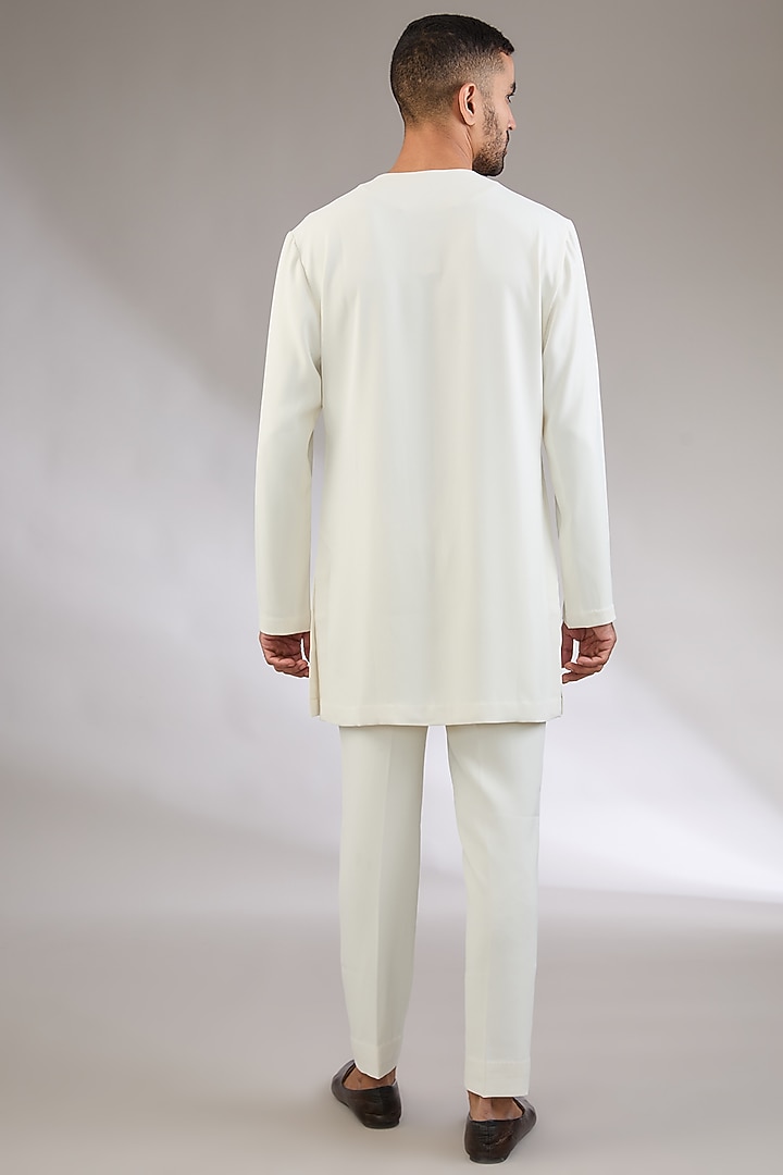 Ivory Jacquard Hand Embroidered Groom Indowestern Set by Qbik Men at Pernia's Pop Up Shop