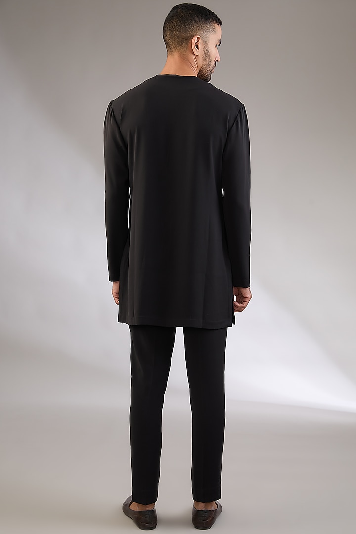Black Jacquard Hand Embroidered Groom Indowestern Set by Qbik Men at Pernia's Pop Up Shop
