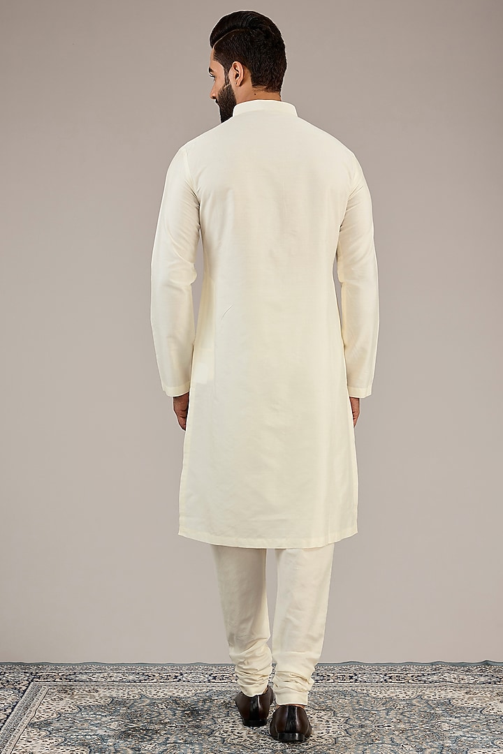 Ivory Viscose Wool Wedding Sherwani Set by Qbik Men at Pernia's Pop Up Shop