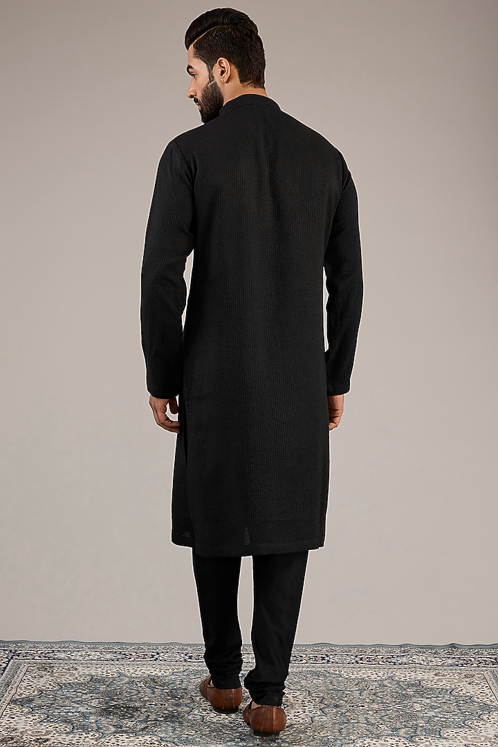 Black Jacquard Wedding Sherwani Set by Qbik Men at Pernia's Pop Up Shop