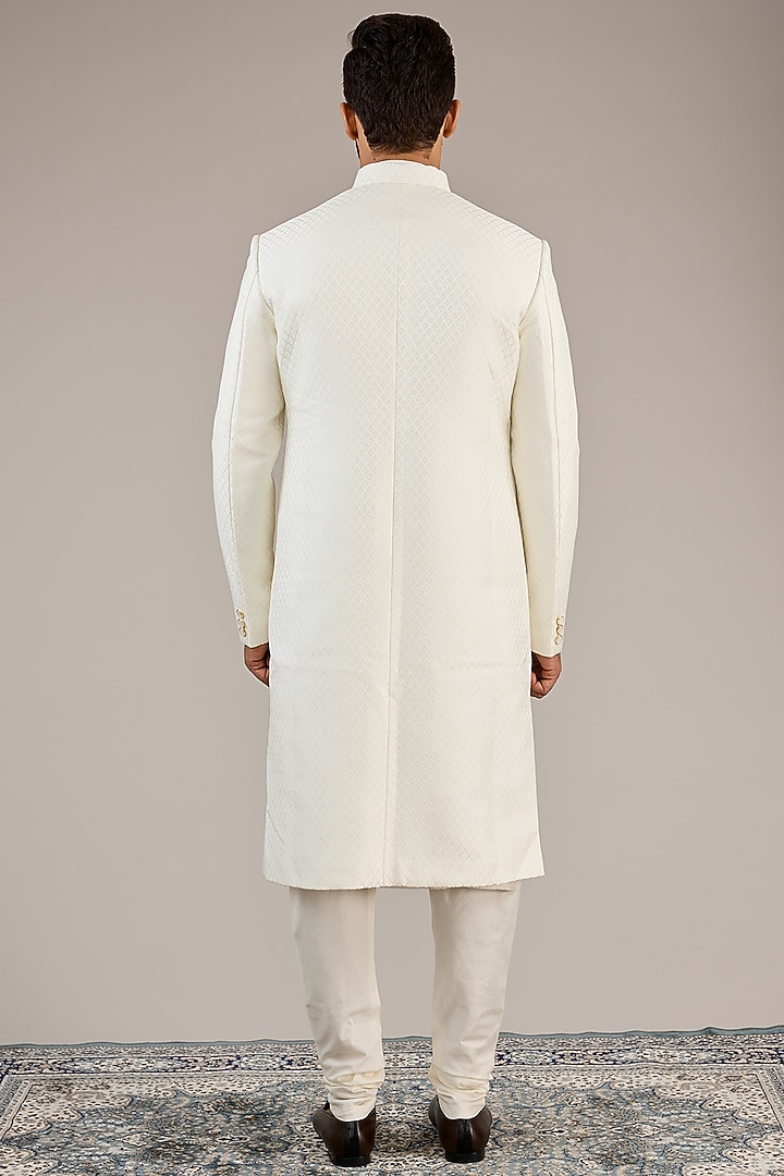 Ivory Jacquard Wedding Sherwani Set by Qbik Men at Pernia's Pop Up Shop