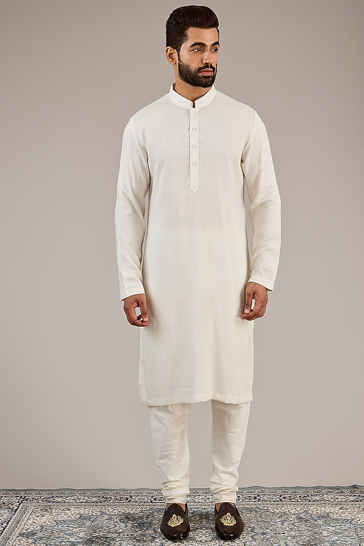 Ivory Jacquard Wedding Sherwani Set by Qbik Men at Pernia's Pop Up Shop