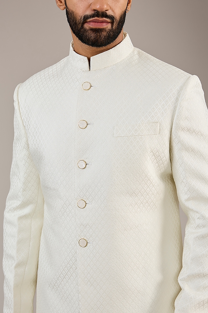 Ivory Jacquard Wedding Sherwani Set by Qbik Men at Pernia's Pop Up Shop
