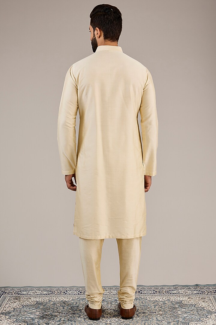 Gold Jacquard Hand Embroidered Groom Sherwani Set by Qbik Men at Pernia's Pop Up Shop