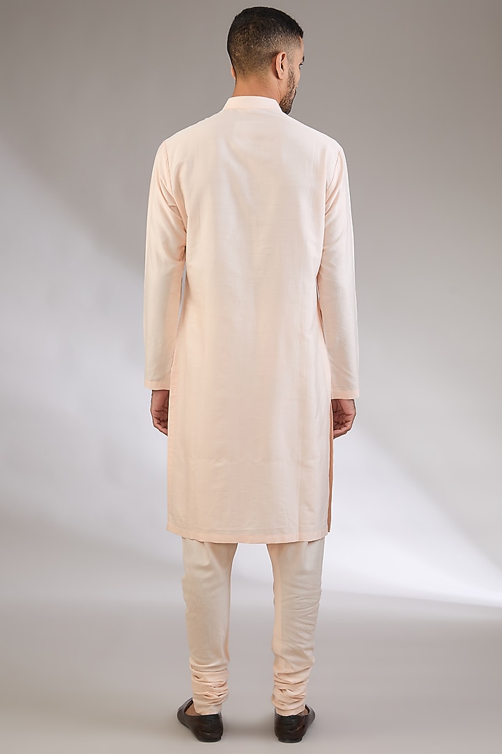 Peach Silk Thread Embroidered Groom Sherwani Set by Qbik Men at Pernia's Pop Up Shop