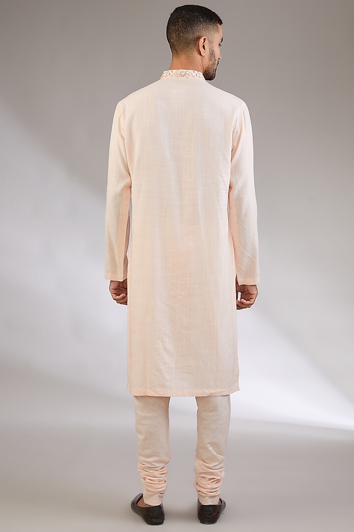 Pink Cotton Matka Embroidered Kurta Set by Qbik Men at Pernia's Pop Up Shop