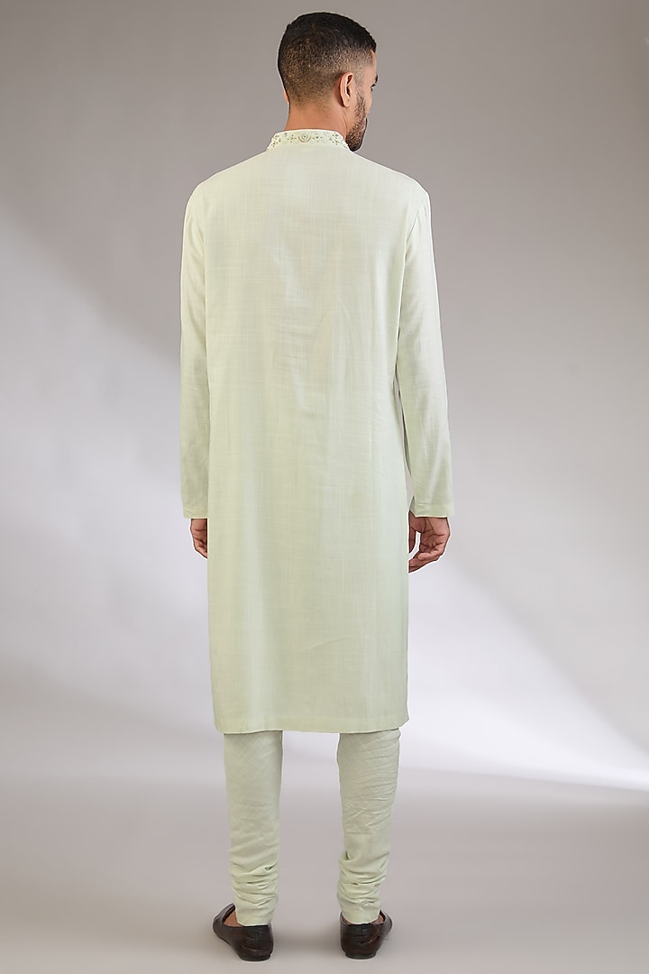 Mint Cotton Matka Embroidered Kurta Set by Qbik Men at Pernia's Pop Up Shop