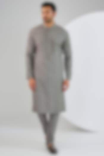 Grey Cotton Matka Embellished Kurta Set by Qbik Men at Pernia's Pop Up Shop