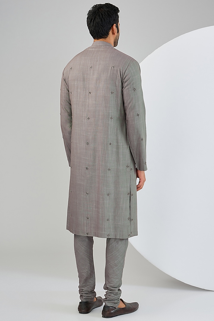 Grey Cotton Matka Embellished Kurta Set by Qbik Men at Pernia's Pop Up Shop