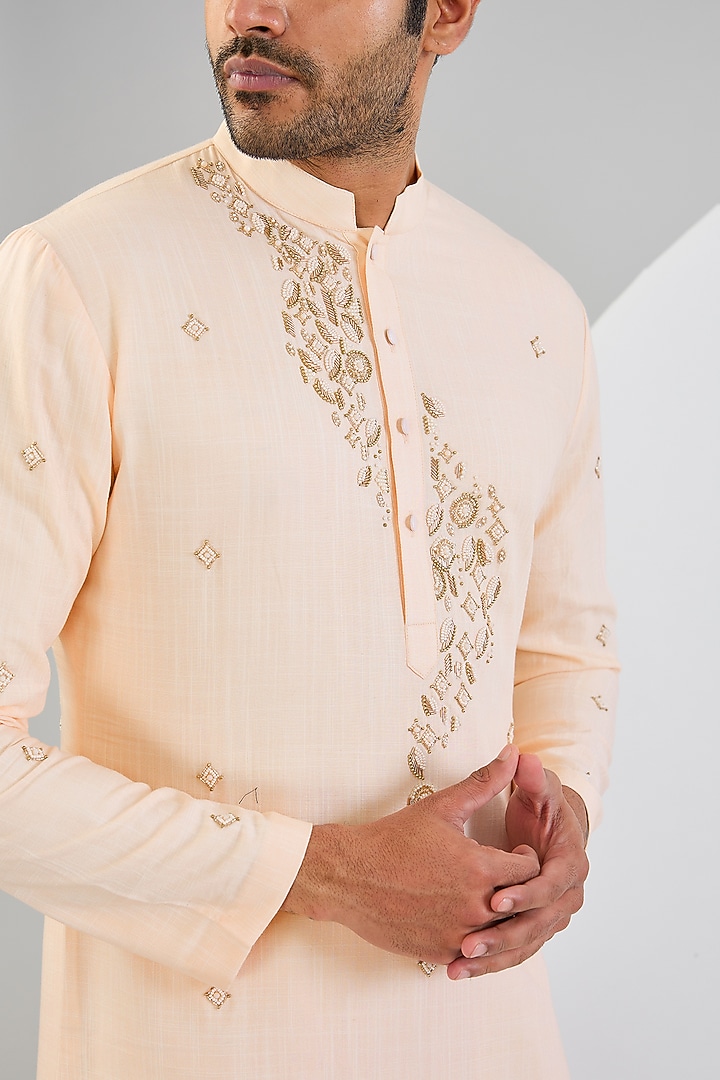 Pink Cotton Matka Embellished Kurta Set by Qbik Men at Pernia's Pop Up Shop