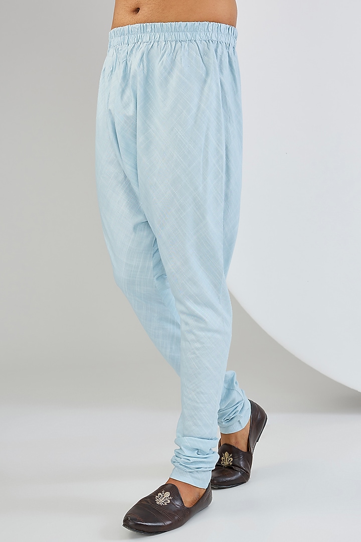 Powder Blue Cotton Matka Embellished Kurta Set by Qbik Men at Pernia's Pop Up Shop