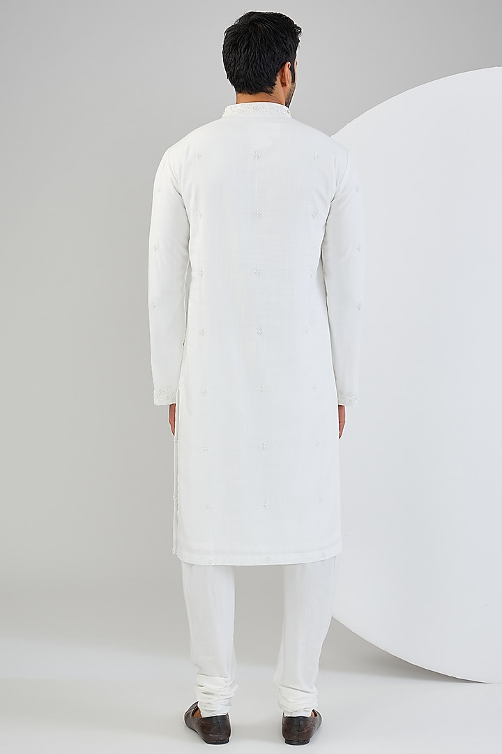 Ivory Cotton Matka Embellished Kurta Set by Qbik Men at Pernia's Pop Up Shop