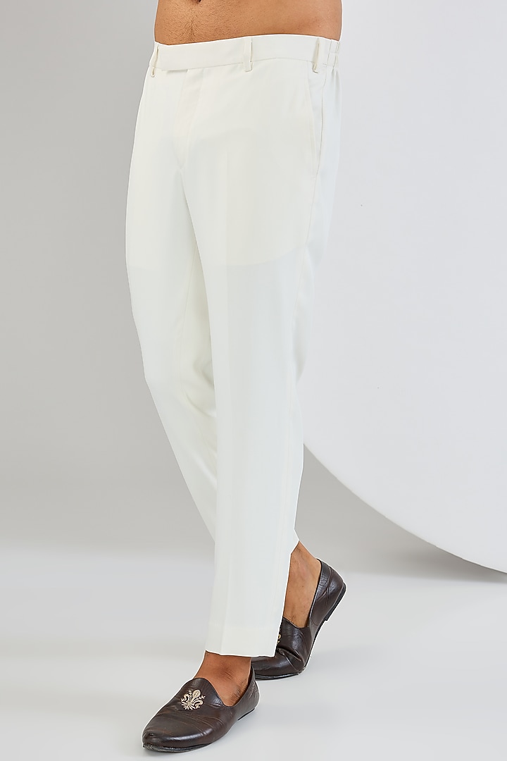 Ivory Viscose Suiting Knit Motifs Embroidered Kurta Set by Qbik Men at Pernia's Pop Up Shop