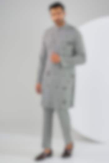 Grey Viscose Suiting Knit Motifs Embroidered Kurta Set by Qbik Men at Pernia's Pop Up Shop