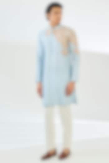 Powder Blue Cotton Matka Kashmiri Embroidered Kurta Set by Qbik Men at Pernia's Pop Up Shop