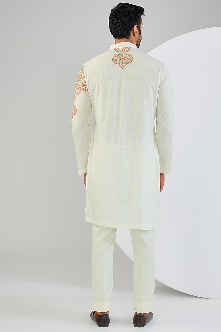 Ivory Cotton Matka Kashmiri Embroidered Kurta Set by Qbik Men at Pernia's Pop Up Shop