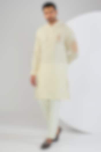 Cream Cotton Matka Kashmiri Embroidered Kurta Set by Qbik Men at Pernia's Pop Up Shop