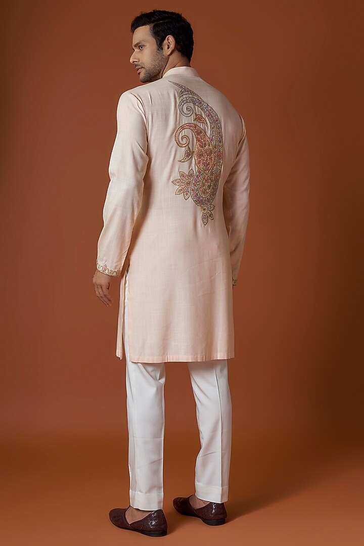 Pink Cotton Matka Kashmiri Embroidered Kurta Set by Qbik Men at Pernia's Pop Up Shop