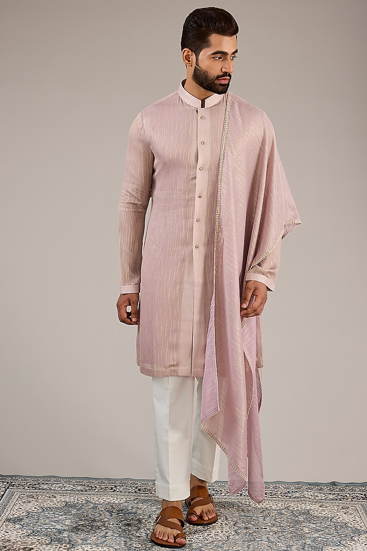 Lavender Georgette Stripe Printed Kurta Set by Qbik Men at Pernia's Pop Up Shop