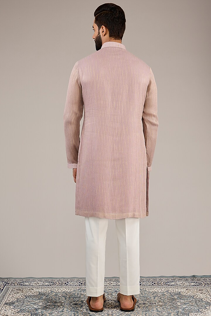 Lavender Georgette Stripe Printed Kurta Set by Qbik Men at Pernia's Pop Up Shop