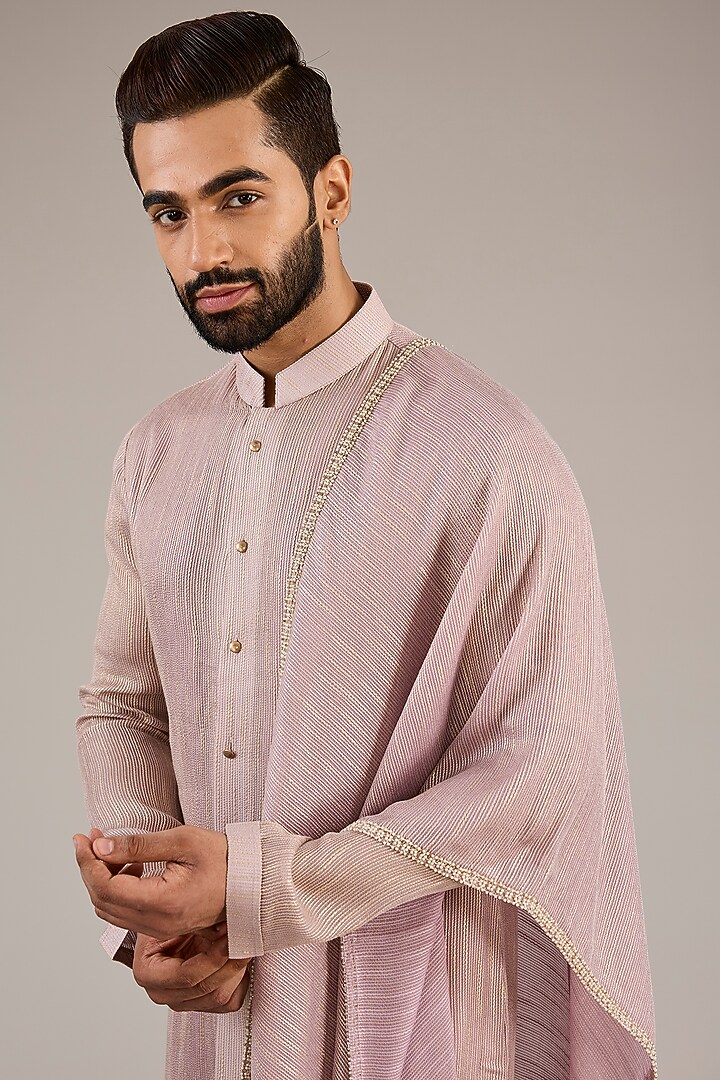 Lavender Georgette Stripe Printed Kurta Set by Qbik Men at Pernia's Pop Up Shop