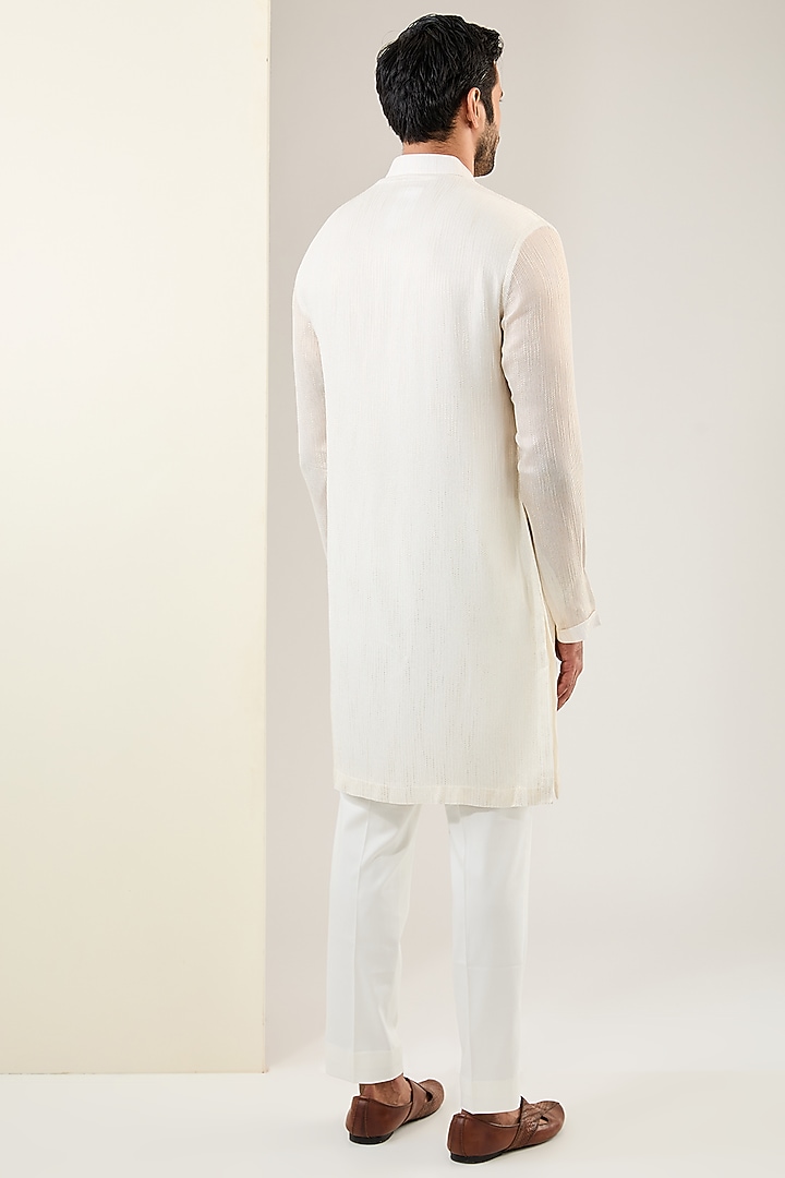 Ivory Georgette Striped Kurta Set by Qbik Men at Pernia's Pop Up Shop