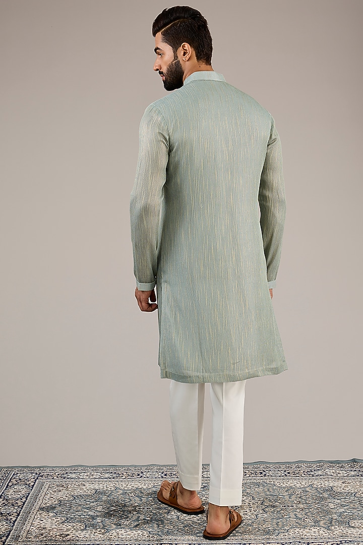 Mint Georgette Stripe Printed Kurta Set by Qbik Men at Pernia's Pop Up Shop