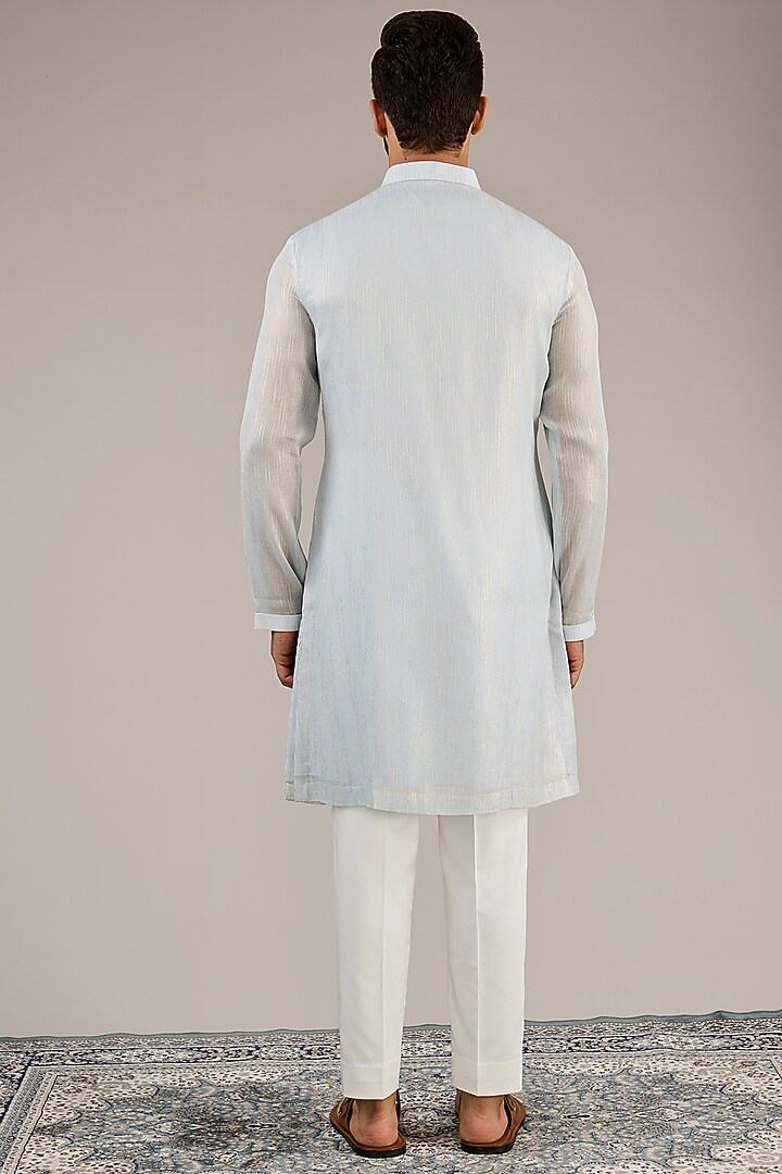 Powder Blue Georgette Stripe Printed Kurta Set by Qbik Men at Pernia's Pop Up Shop