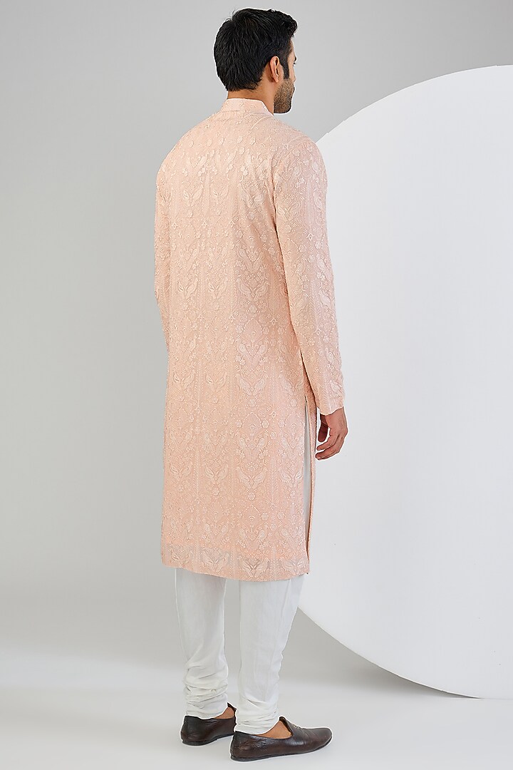 Light Pink Georgette Thread Embroidered Kurta Set by Qbik Men at Pernia's Pop Up Shop